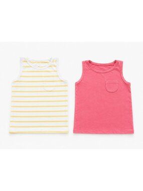 TAG Boys Summer Tank Top Bundle Size 3T Coral Pink & Striped Yellow White Beach